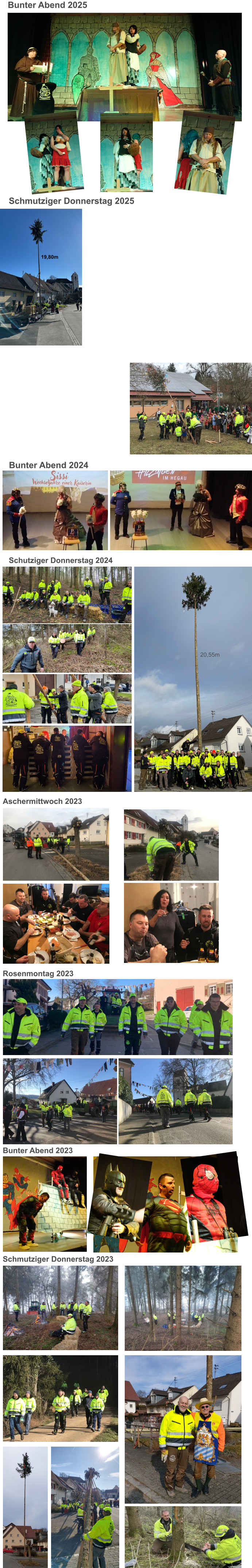 Aschermittwoch 2023 Bunter Abend 2023 Rosenmontag 2023 Schmutziger Donnerstag 2023 Schutziger Donnerstag 2024 20,55m Bunter Abend 2024 Bunter Abend 2025 Schmutziger Donnerstag 2025 19,80m